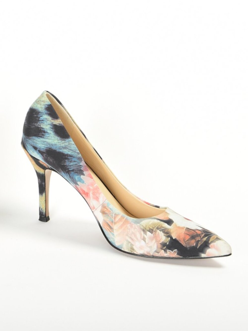 Nine West Floral Animal Print Satin Maximalist Chic Modern Feminine Pump Size 6